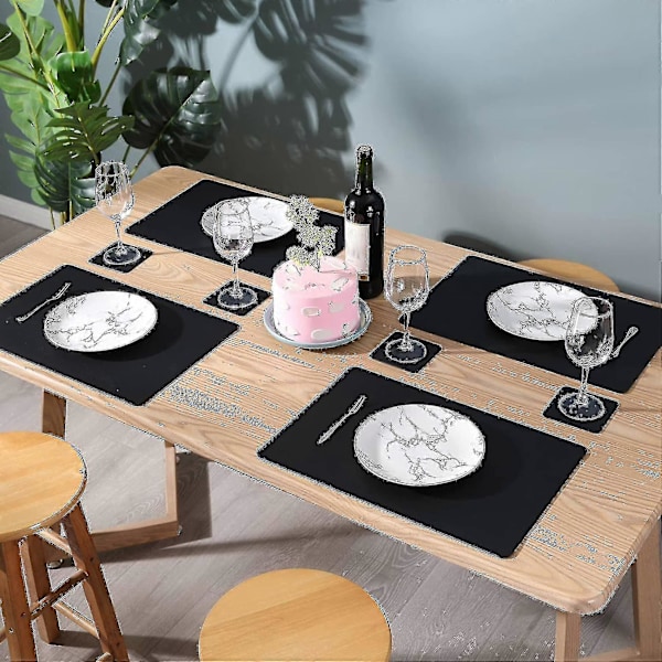 PU-nahkaiset tabletit, 6 kpl, pestävät pöytätabletit kotiin, musta