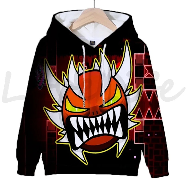 Angry Geometry Dash Hoodies för crianças, Cartoon Game Sweatshirts för crianças, 3D Print Hoody, Pulôveres för meninas och meni Sky Blue 130