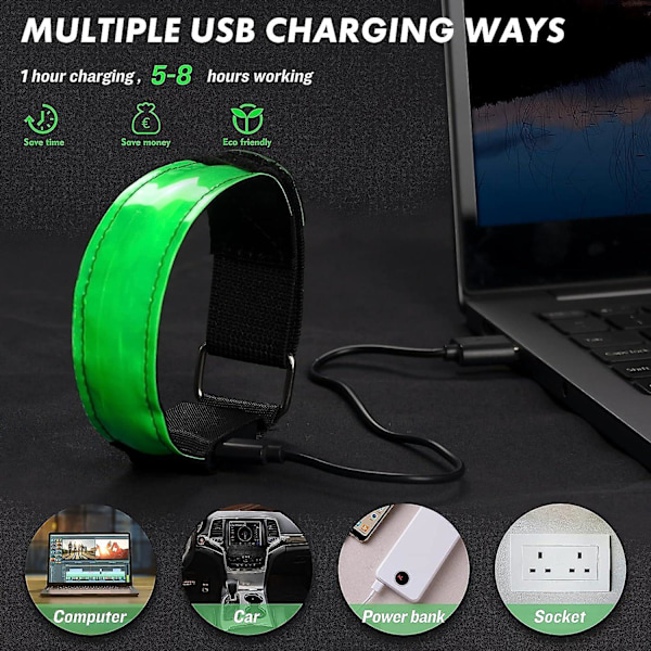 2-pack Laddningsbara LED-Armband - Hög Synlighet Löpning Grön