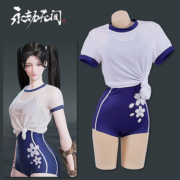 Anime Naraka Bladepoint Game Cosplay Kostymer Blå Uniform Flower Baddräkt Halloween Kostymer för kvinnor XL