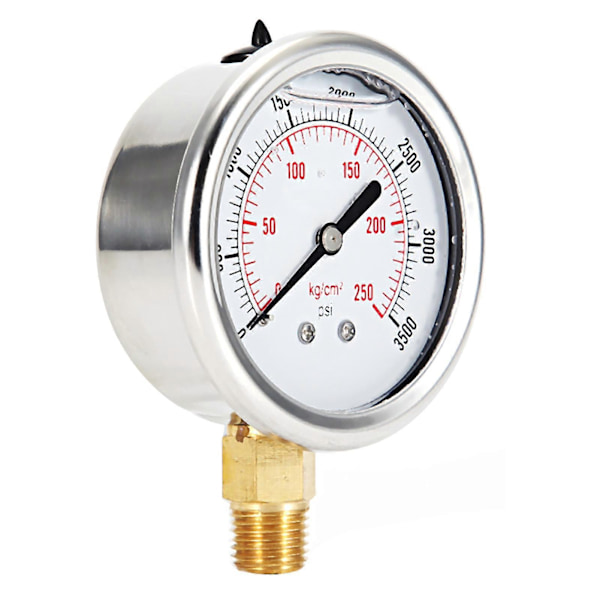 Rostfritt stål Hydraulisk Vätskefylld Bränsletrycksmätare 0-3500 PSI