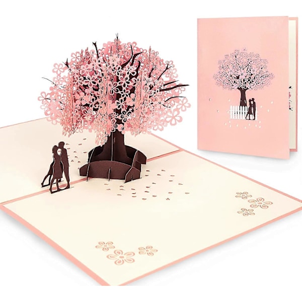 3D Kort Pop Up Kort Bryllupsdag Gratulasjonskort Romantisk Par Sakura Tre Form