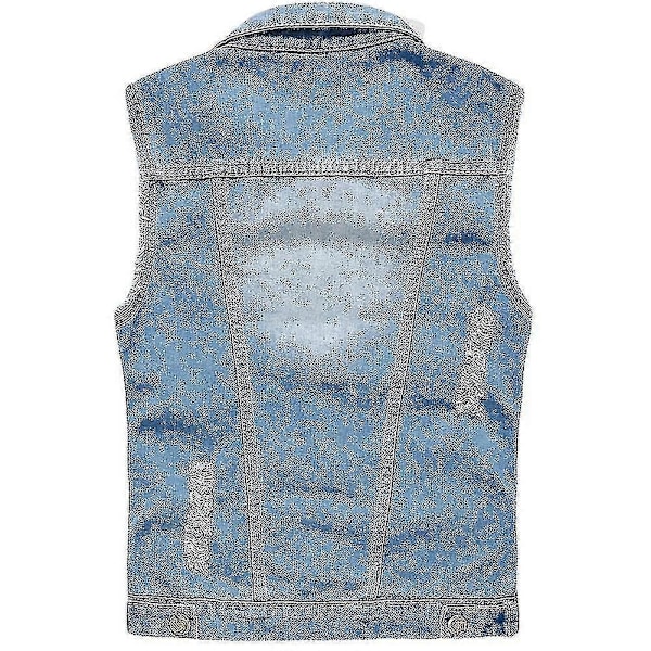 Herre Ripped Denim Vest Vintage Casual Biker Vest Gilet Cowboy Ærmeløs Jakke