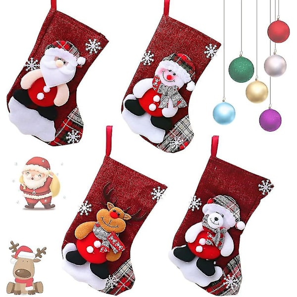 Christmas Deco strumpor, 4 delar Nol strumpor, Nol Bear, Pre Nol, grafiska renar & snögubbar, Chemine strumpor