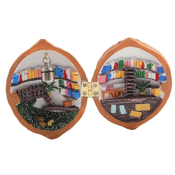 Valnøttskall, Bibliotek, Håndlaget Valnøttskall Dukkehus, Resin Nøtt Hemmelig 3D Scene, Resin Miniatyr, A