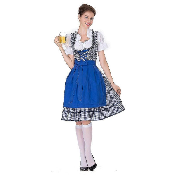 Kvinnors Oktoberfest-dräkt tysk Dirndl-klänning Kostymklänning Bayersk karnevalsfest, 100 % ny Blue S