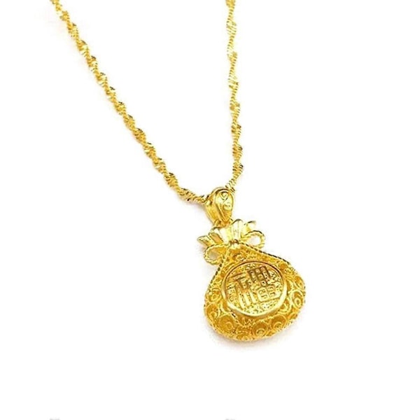Gylden Lykkepose Lykkeamulet Vedhæng Halskæde Mænd Kvinder