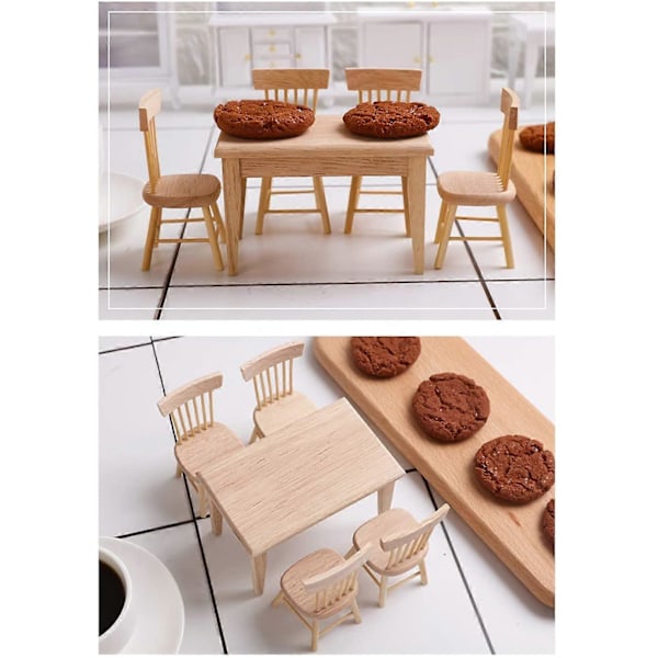 Bord och stolar Trämöbler för dockhus, Miniatyr Dockhustillbehör - Skala 1/12
