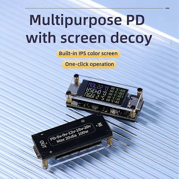 PD100W 5A Multifunktionell Decoy 5/9/12/15/20V 0.96 Tum Färgskärm Spänning Ström Effekt Positiv Negativ