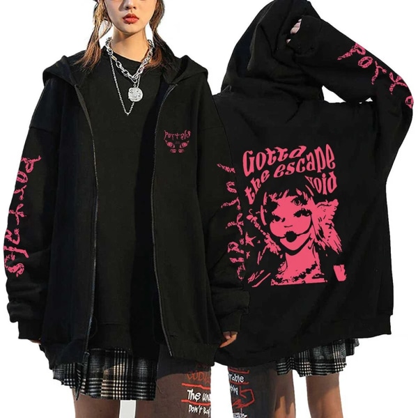 Melanie Martinez Portals Hoodies Tecknad Dragkedja Sweatshirts Hip Hop Streetwear Kappor Män Kvinna Oversized Jackor Y2K Kläder Black8 M