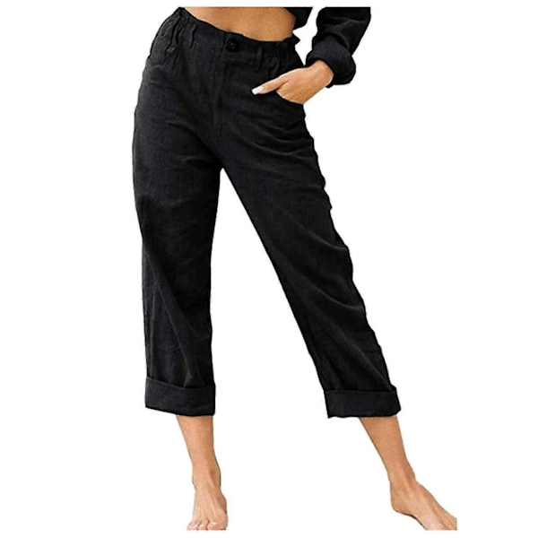 Lin Cropped Loose Fit Bomulls Dame Capribukser Capri Bukser Casual Dame Crop Capribukser Elastisk Liv Sommer-jie