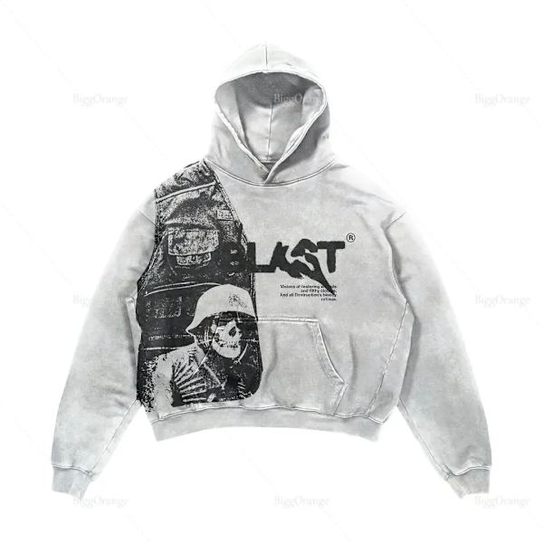 Retro Y2K Hoodie 2022 Kappor Streetwear Gothic Casual Alphabet Blast Print Mönster Skalle Mode Hoodie Herr Harajuku Herrkläder 1 XL