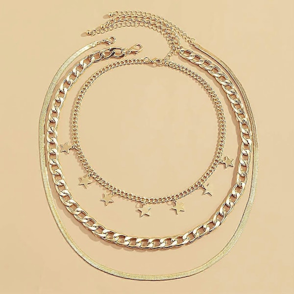 Punk Lagdelt Halskæde Guld Stjerne Slangeben Led Multilayer Choker Halskæder Lagdeling Papirclips Halskæde Kæde Smykker til Kvinder Piger