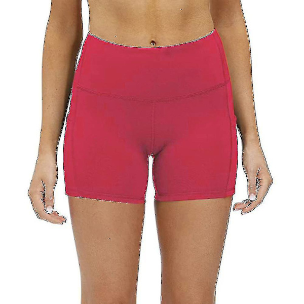 1 st Kvinnors yogashorts med hög midja med sidofickor Magkontroll red