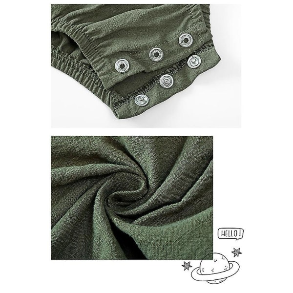 Nyfödd onesie bomull och linne enfärgad flicka krypande onesie army green 59cm