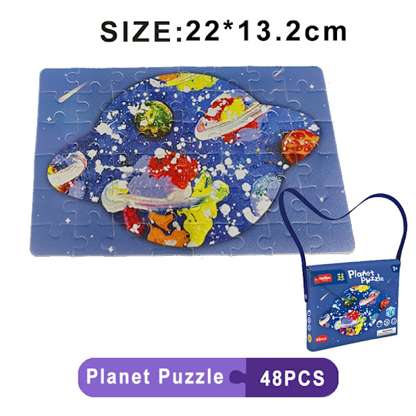 4 i 1 barnpusselleksak vattentätt djurpussel i läder med ryggsäck Montessori pedagogiskt spel för barn Julklapp Planet With Bag