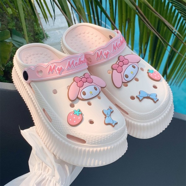 Söt Sommar Kawaii Modetoffel Y2K Platta Skor Förhöjning Sandaler Flickor Födelsedagspresent 2023 Ny pink white 8.5