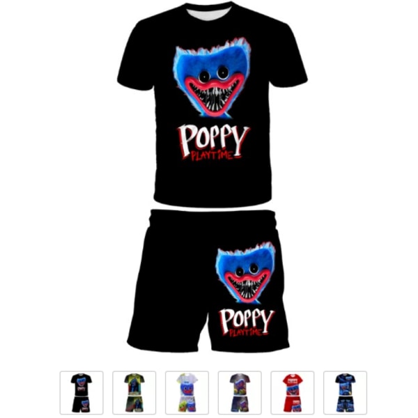 2-delad Poppy playtime kläder T-shirt shorts barn kostym black 3 130cm