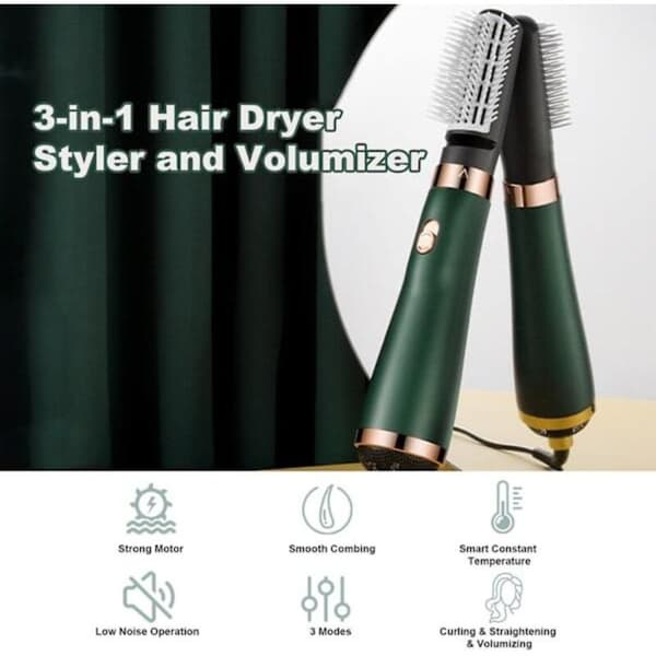 3-i-1 jonisk hårtork med kam och styling spray