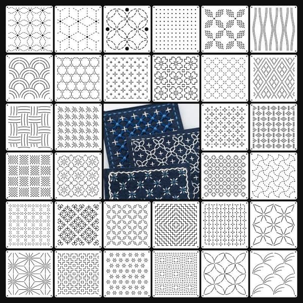 9/32 stk. Sashiko Broderiskabelon DIY Geometrisk Patchwork Ste 9Pcs