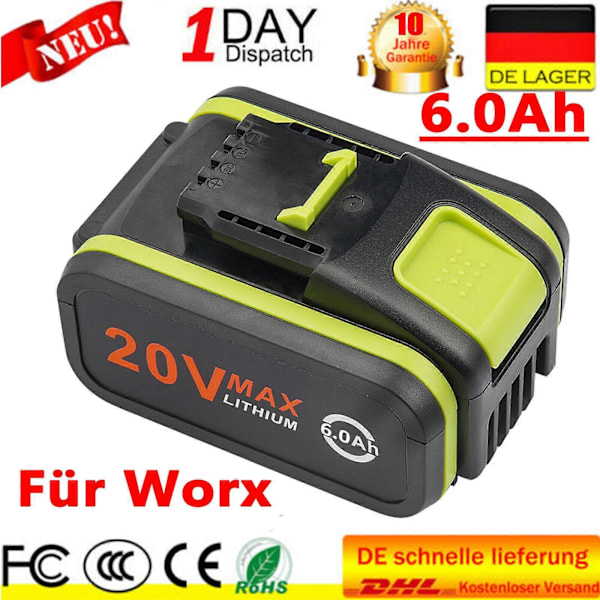 Fr WORX PowerShare WA3553 Li-Ion Batteri 20V 6,0Ah 5,0Ah WA3601 WA3572 Batteri
