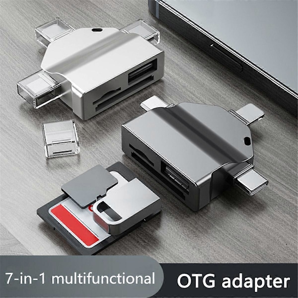 Multifunktionell 7 i 1 Kortläsare USB 2.0 Typ C till SD Adapter USB Flash-läsare för PC Laptop Åtkomst