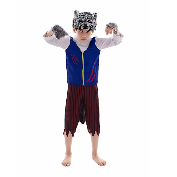Barn Varulv Halloween Dräkt Varg Kostym Kostym Med Varulv Mask Barn Djur Fest Dräkter Pojkar Wolfman Kostym XL (135cm-145cm)