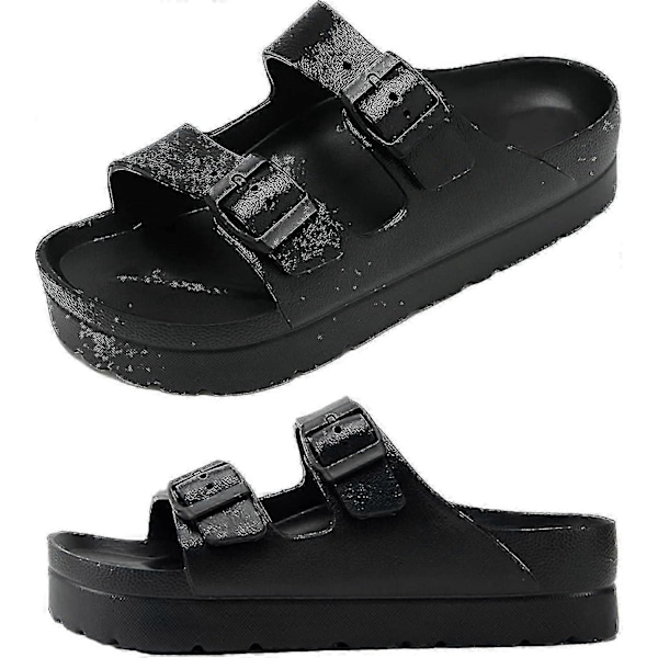 Platformsandaler til kvinder, justerbare flade sandaler med spænde, komfortable slippers med svangstøtte, essentielle sommersandaler til kvinder til strand, hjem og afslappet gadebrug