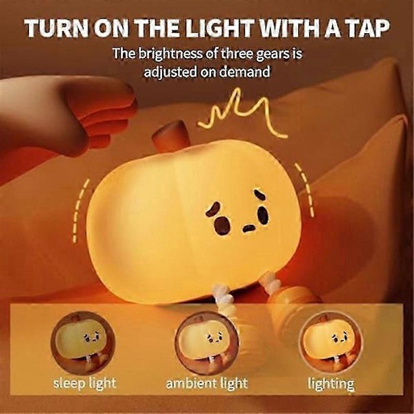 Natlampe Sød Lampe Græskar Touch Sensor Lampe Jul Squishy Natlampe Silikone LED Genopladelig