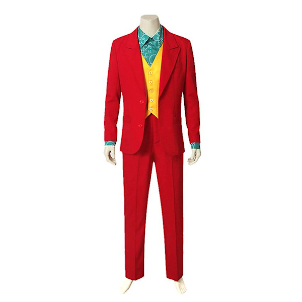 Clown Joker Kostym Röd Kostym Jacka Byxor Skjorta Outfits Halloween Kostymer För Barn Män Karneval Maskerad Fest Joker Cosplay Suit Kids 110CM