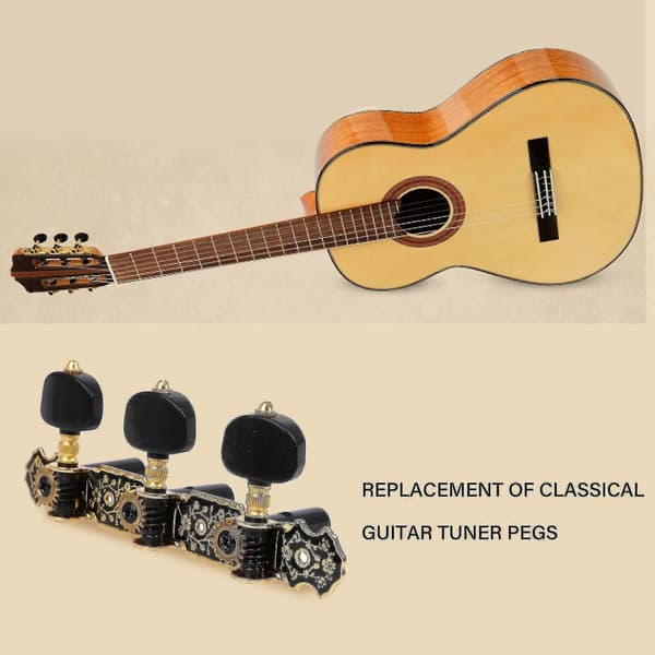 Vintage Klassiska Gitarrstämskruvar Mekanik 3l Svart M/ Guldskruv