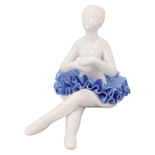 Ballerina Staty Vacker Avslappnad Stämning Delikat Keramisk Balettdansös Figurin med Blå Klänning för Heminredning