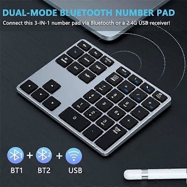 Bluetooth Num Pad, 35 Taster Trådløst Numerisk Tastatur, Bærbart Slankt Bluetooth Numpad for Laptop, ,P