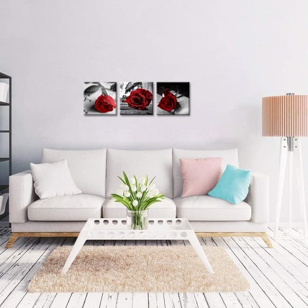 Canvas Väggkonst Röda Rosor Blommor på Grå Böcker Bilder