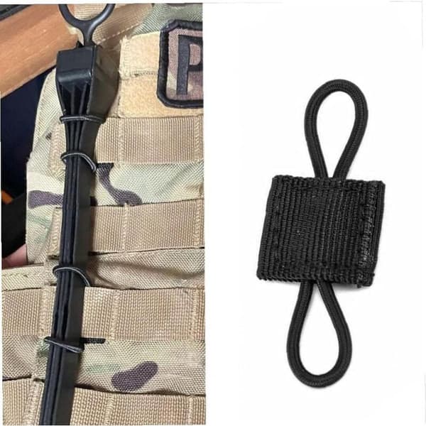 4st MOLLE Retention System Elastiskt Spänne Taktisk Tejp Svartmålad Militär Plast