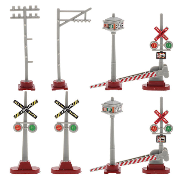 8 stk. Model Tog Trafiklys Jernbane Mini Signallys Mikro Landskabslys Krydsningsskilt Model til DIY Sandbord Dekorationer