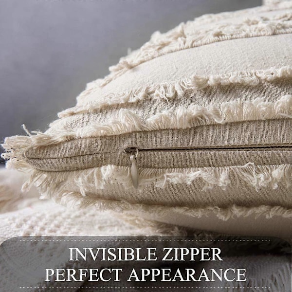 Set med 2 dekorativa Boho prydnadskuddfodral linne randigt jacquardmönster kuddfodral för soffa vardagsrum sovrum 30x50 cm beige