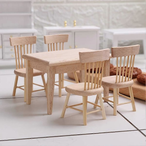 Bord och stolar Trämöbler för dockhus, Miniatyr Dockhustillbehör - Skala 1/12