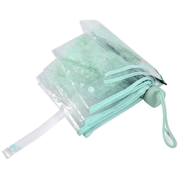 Vikbart transparent paraply, mode prinsess paraply, körsbärsblom # ljusgrön