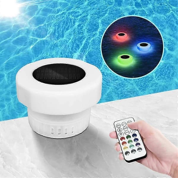 Klor-Flyder til Pool, Klortablet-Flyder med Farverige Solcellelamper, Flydende Klor-Dispenser