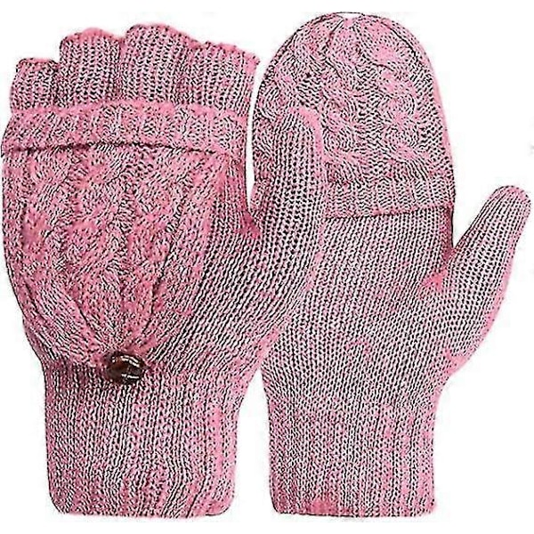 Håndløse Vinterhandsker til Kvinder - Varme Handsker med Kabelstrikket Design, Halvfingerhandsker til Damer og Piger - Julegave Fødselsdagsgave 2stk