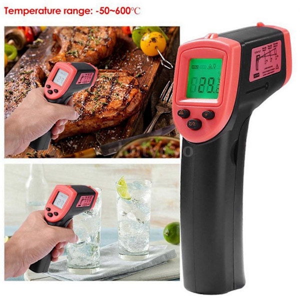 HW600 Berøringsfrit Termometer LCD Infrarødt Digitalt Temperaturmålings Termometer (Rød)