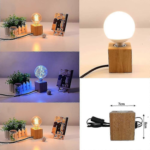 Træ Cube Bordlampe, E27 Fatning, 1,8m Kabel Med Afbryder, Max 60w, Edison Industrielt Retro Dekorativ Lampe, Bruges I Soveværelse, Stue, Studio, Ca