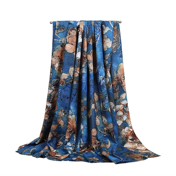2023 nytt print mångsidig höst- och vinterguldklädd halsduk Sidenscarf Mjuk känslasjal blue 90*180cm