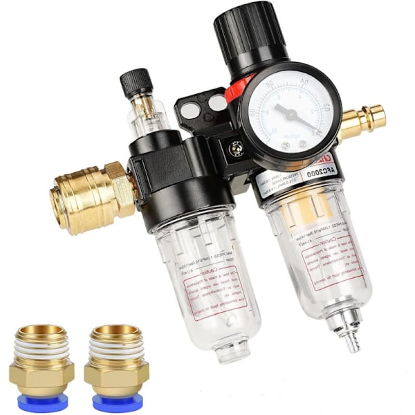 1/4\" luftkompressor trykkreduserer. 1/4\" trykkreduserer med trykkmåler. Kompressorregulatorfilter