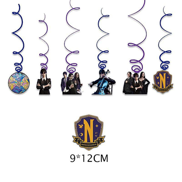 Filmen Onsdag Addams Födelsedagsfest Dekoration Banner Ballong Bordsservis Festliga evenemang Tillbehör Heminredning Koppar Bakgrund 6pcs hanging screws