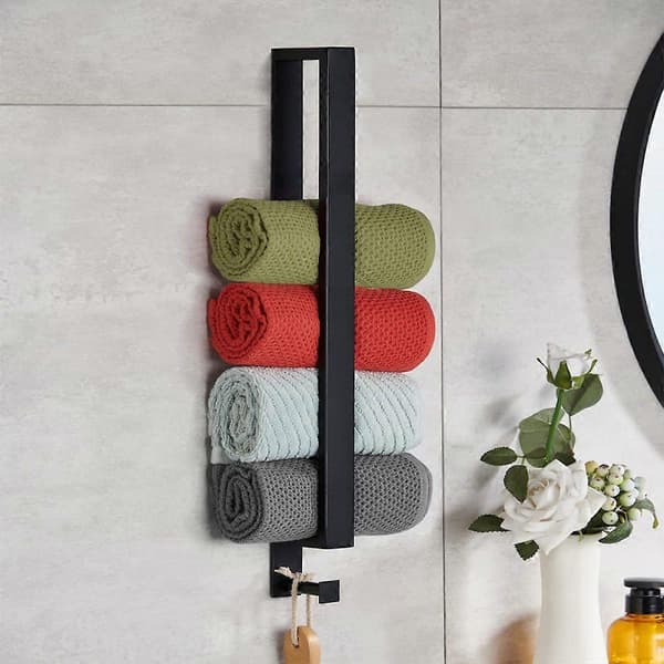 Bueformet firkantet krog - 40 cm - mat sort - håndklædeholder i rustfrit stål