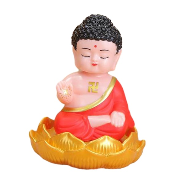 Buddha Staty Instrumentbräda Solcellsdriven Skakande Huvud Bilprydnad Fotorekvisita Samlarfigur för Fönster, Sovrum, Hem