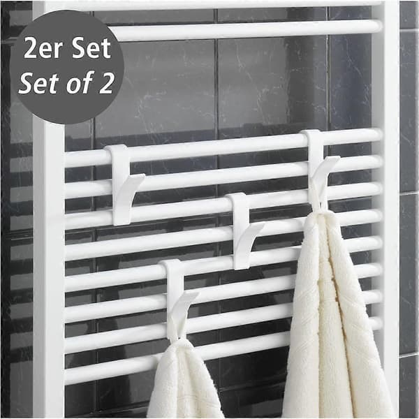 Radiatorkrok, handdukstork krok, vit plast, set om 2