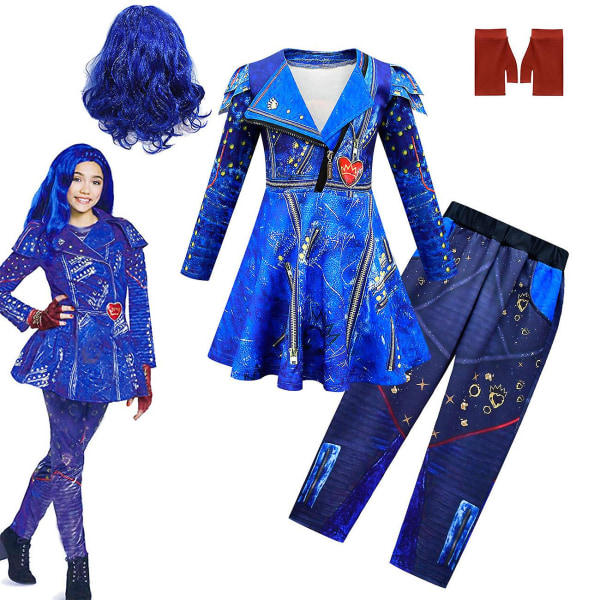 Blå Audrey Kostymer Set Flicka Halloween Kostymer Barnfest Evie Descendants 3 Mal Cosplay Kostymer Klänning Byxor Peruk As shown 150 (10-12Y)